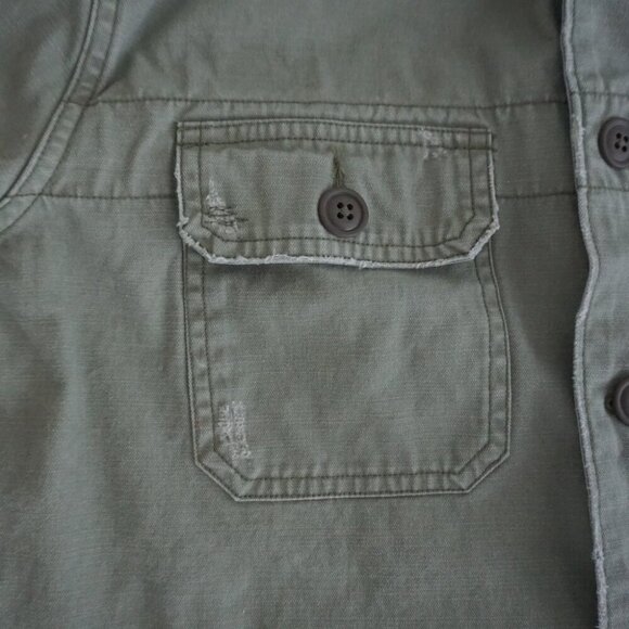 Y2K Abercrombie & Fitch Olive Green Button Up Distressed Outdoor Safari Jacket M - Picture 6 of 11